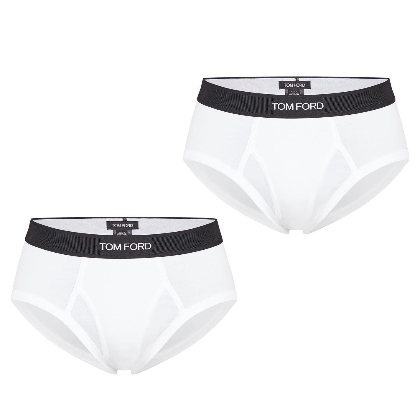 White - Front - Tom Ford Mens Logo Cotton Briefs (Pack of 2)