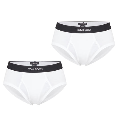 White - Front - Tom Ford Mens Logo Cotton Briefs (Pack of 2)