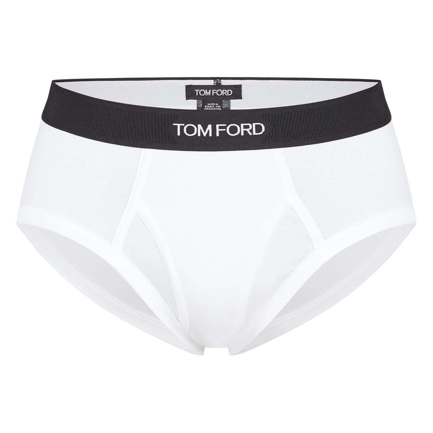 White - Side - Tom Ford Mens Logo Cotton Briefs (Pack of 2)