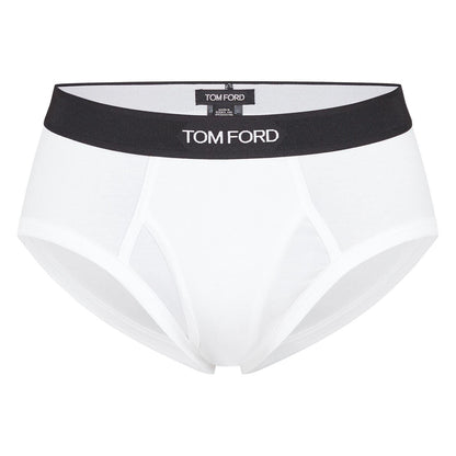 White - Side - Tom Ford Mens Logo Cotton Briefs (Pack of 2)