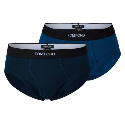 Navy-Ocean - Front - Tom Ford Mens Logo Cotton Briefs (Pack of 2)
