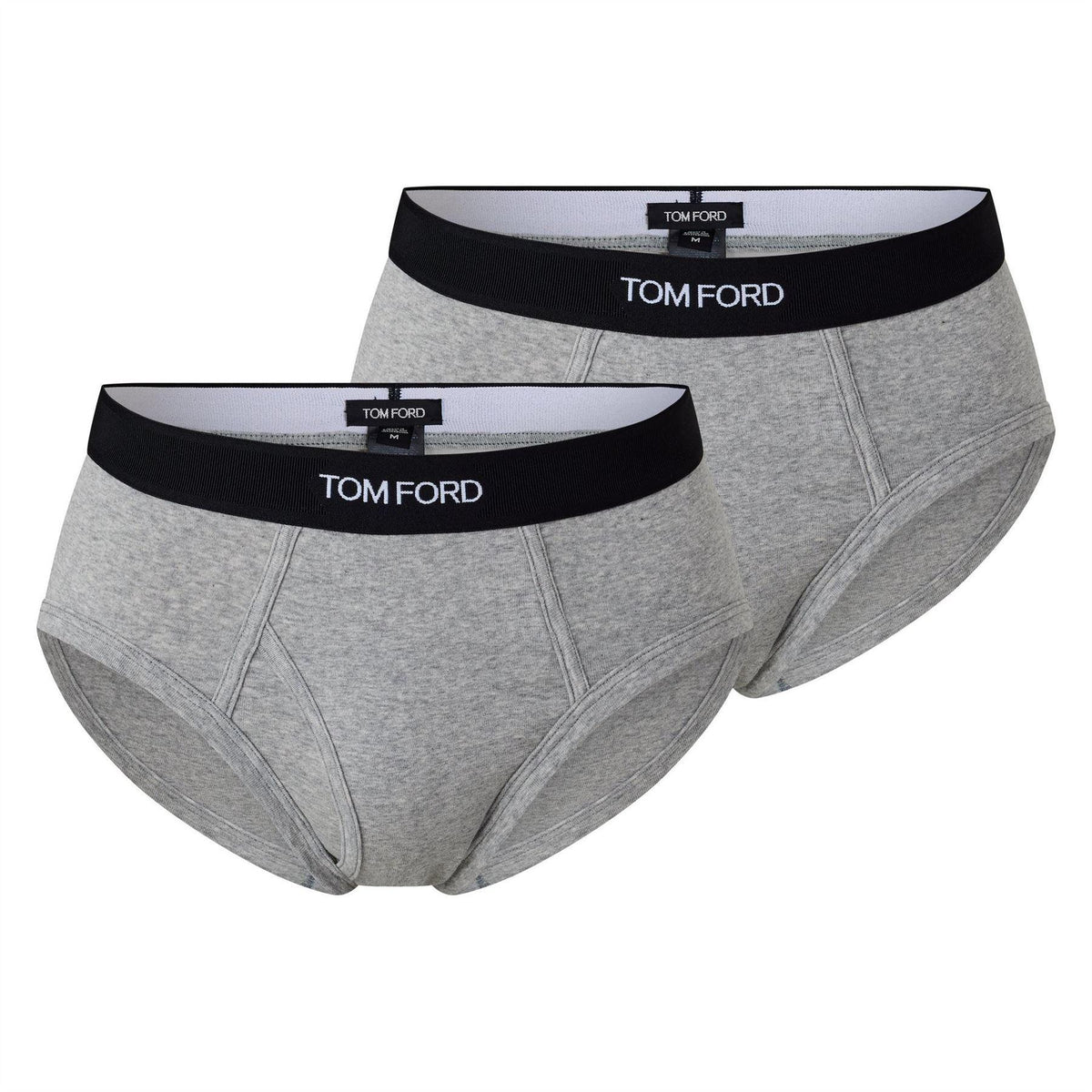 Grey - Front - Tom Ford Mens Logo Cotton Briefs (Pack of 2)