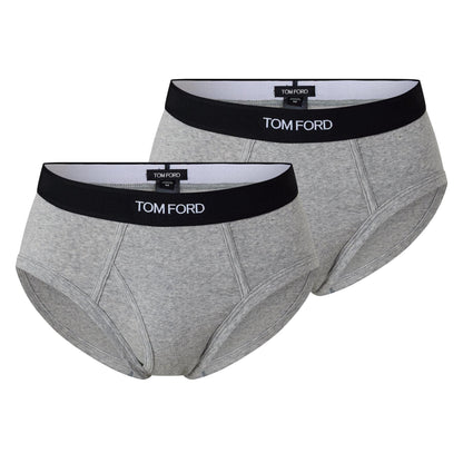 Grey - Front - Tom Ford Mens Logo Cotton Briefs (Pack of 2)