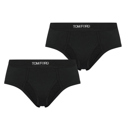 Black - Front - Tom Ford Mens Logo Cotton Briefs (Pack of 2)