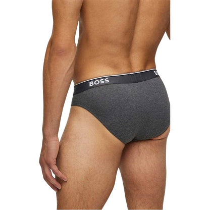 Grey-Dark Grey-Black - Back - Boss Mens Premium Cotton Briefs (Pack of 3)