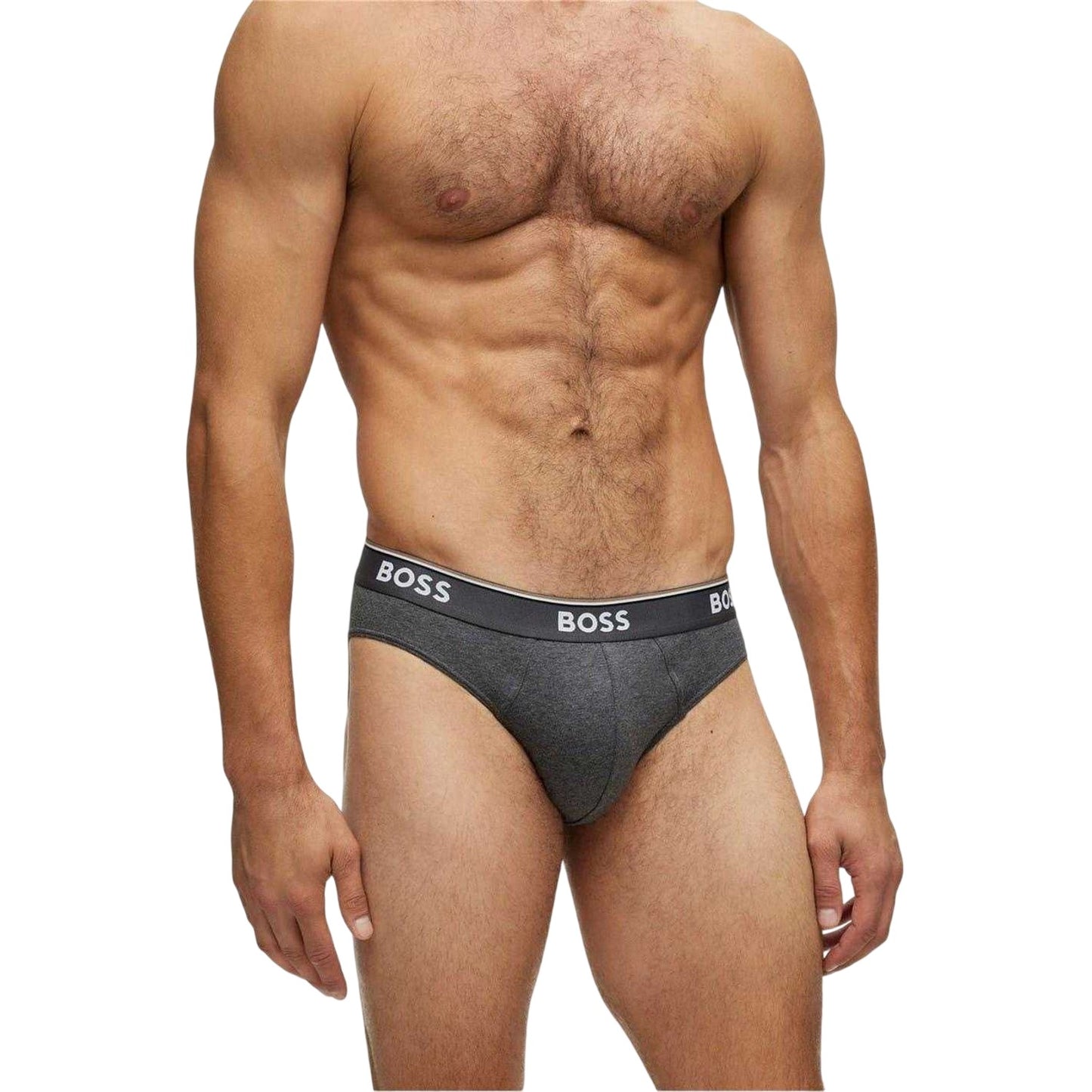 Grey-Dark Grey-Black - Side - Boss Mens Premium Cotton Briefs (Pack of 3)