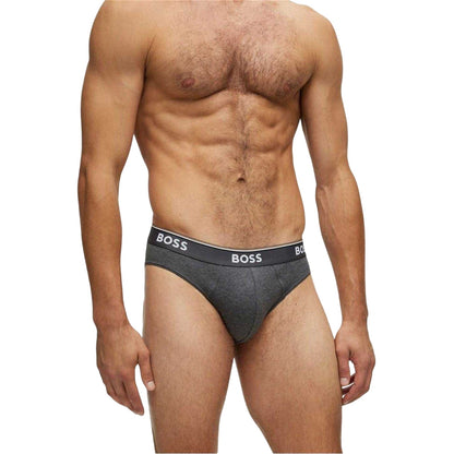 Grey-Dark Grey-Black - Side - Boss Mens Premium Cotton Briefs (Pack of 3)