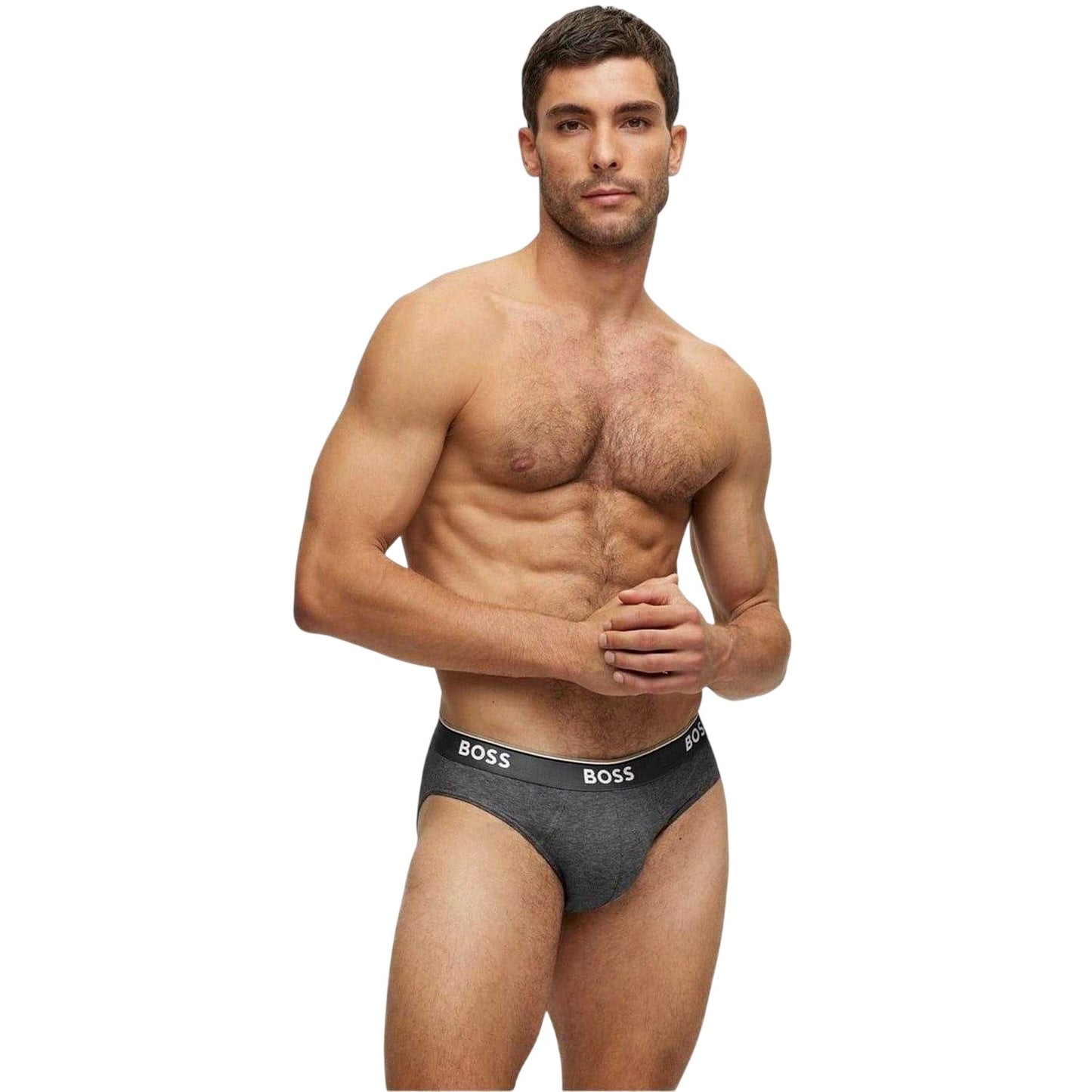 Grey-Dark Grey-Black - Lifestyle - Boss Mens Premium Cotton Briefs (Pack of 3)