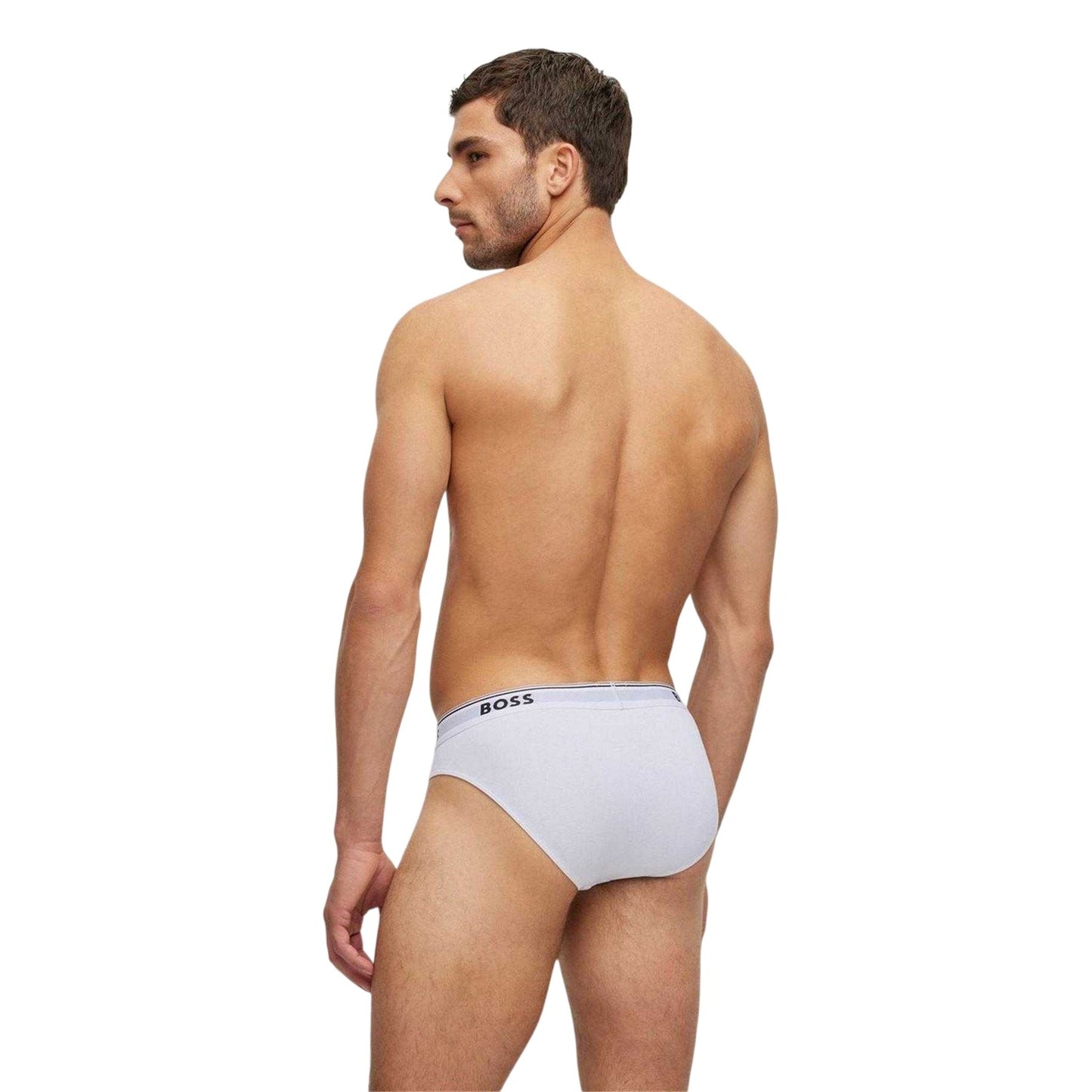 White - Back - Boss Mens Premium Cotton Briefs (Pack of 3)