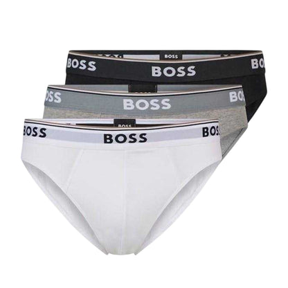Black-White-Grey - Front - Boss Mens Premium Cotton Briefs (Pack of 3)