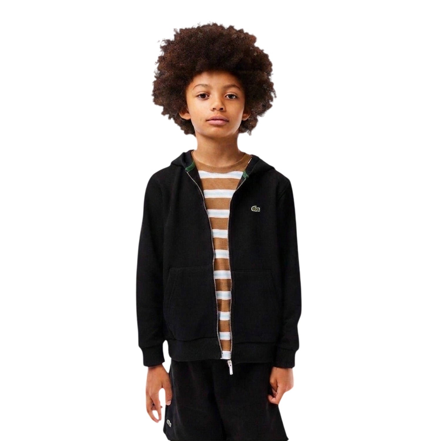 Black - Side - Lacoste Boys Basic Full Zip Hoodie