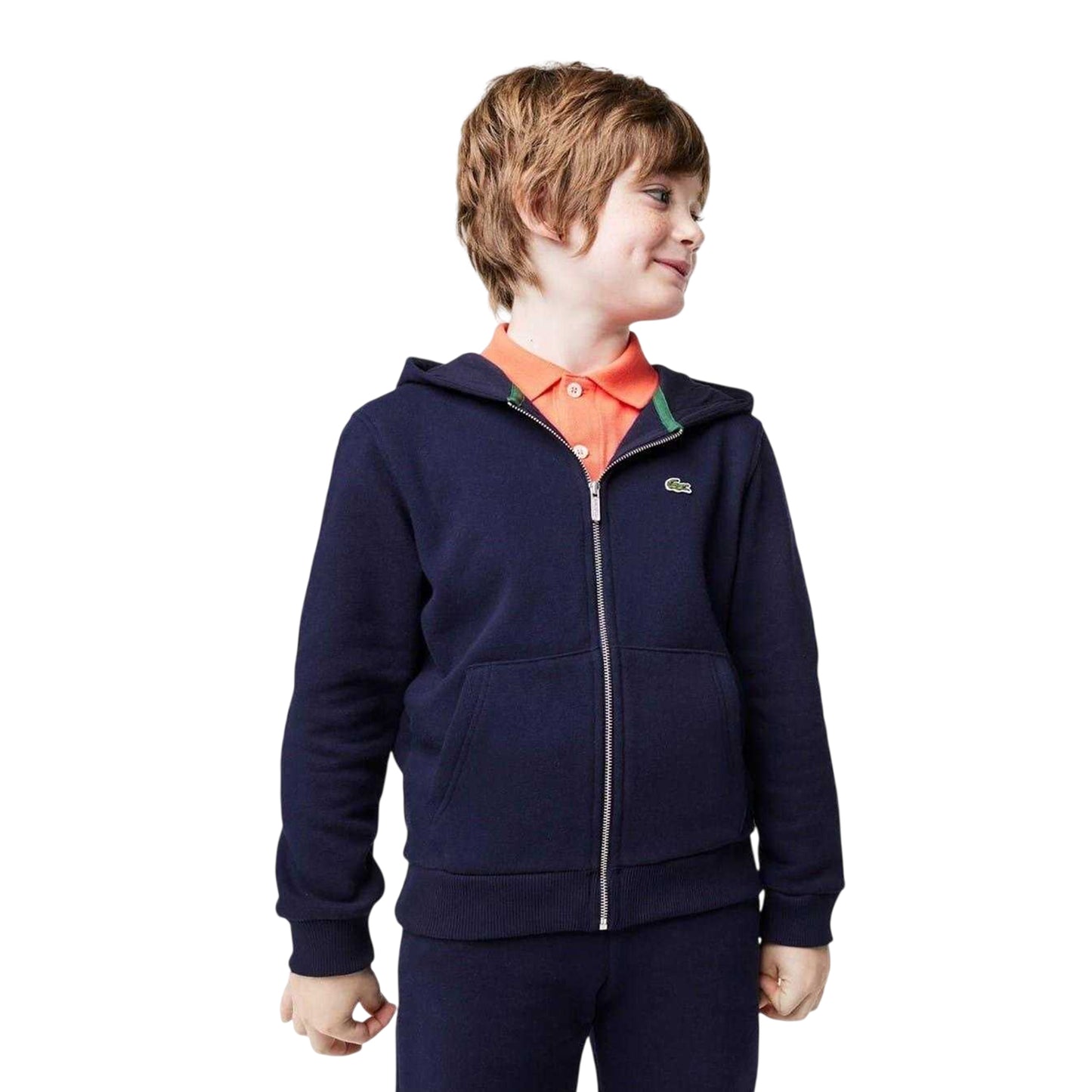 Navy - Side - Lacoste Boys Basic Full Zip Hoodie