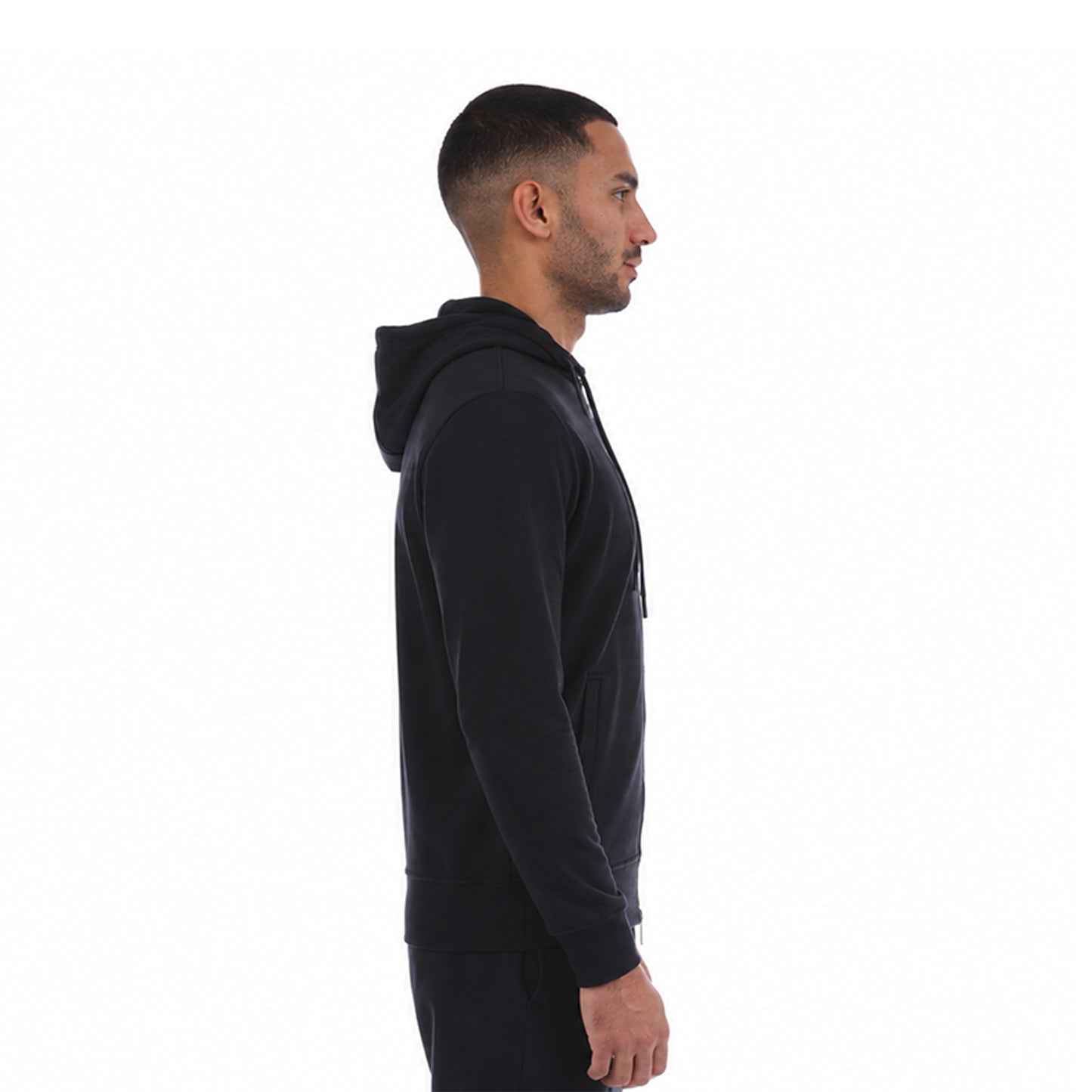 Navy Blue - Side - Emporio Armani EA7 Mens Logo Drawstring Full Zip Hoodie