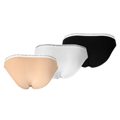 Biscuit-White-Black - Back - Lacoste Womens-Ladies Cotton Blend Briefs (Pack of 3)