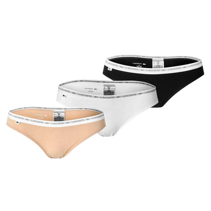 Biscuit-White-Black - Front - Lacoste Womens-Ladies Cotton Blend Briefs (Pack of 3)