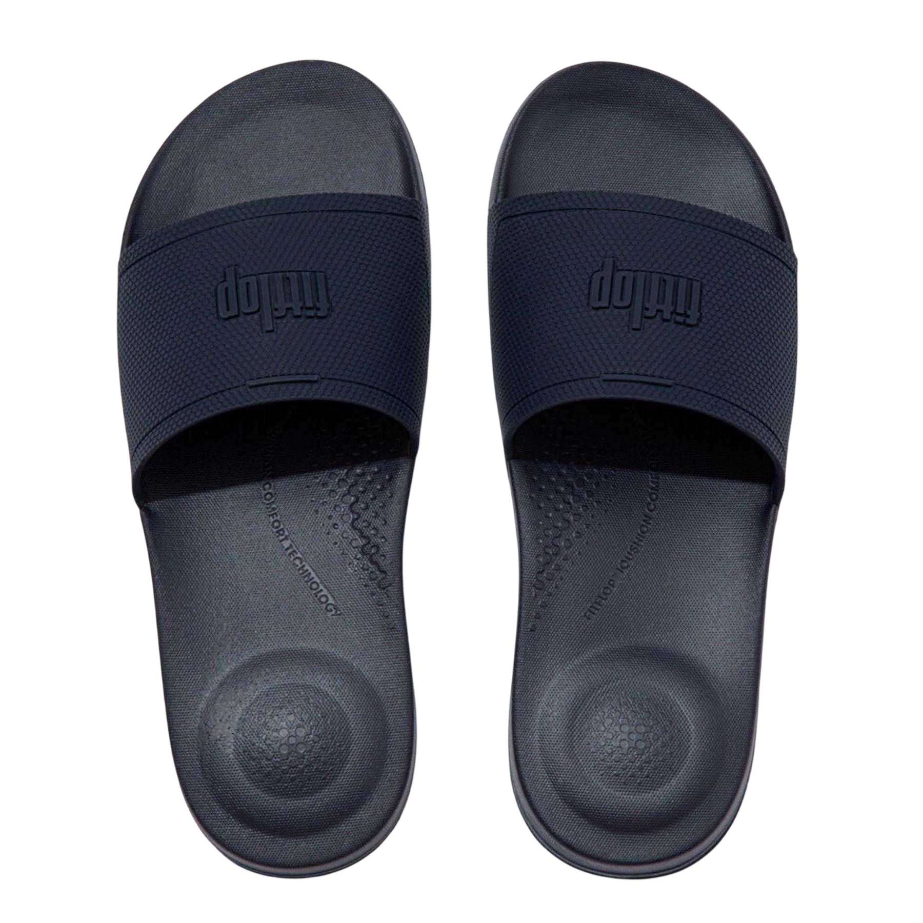 Navy - Back - FitFlop Mens Godan Honeycomb Sliders