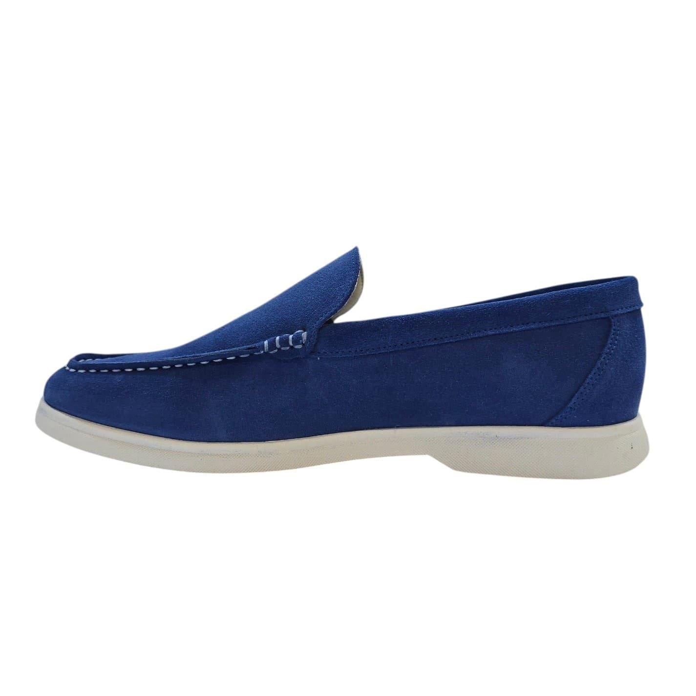 Blue - Side - Nicholas Deakins Mens Francis Suede Slip-on Loafers