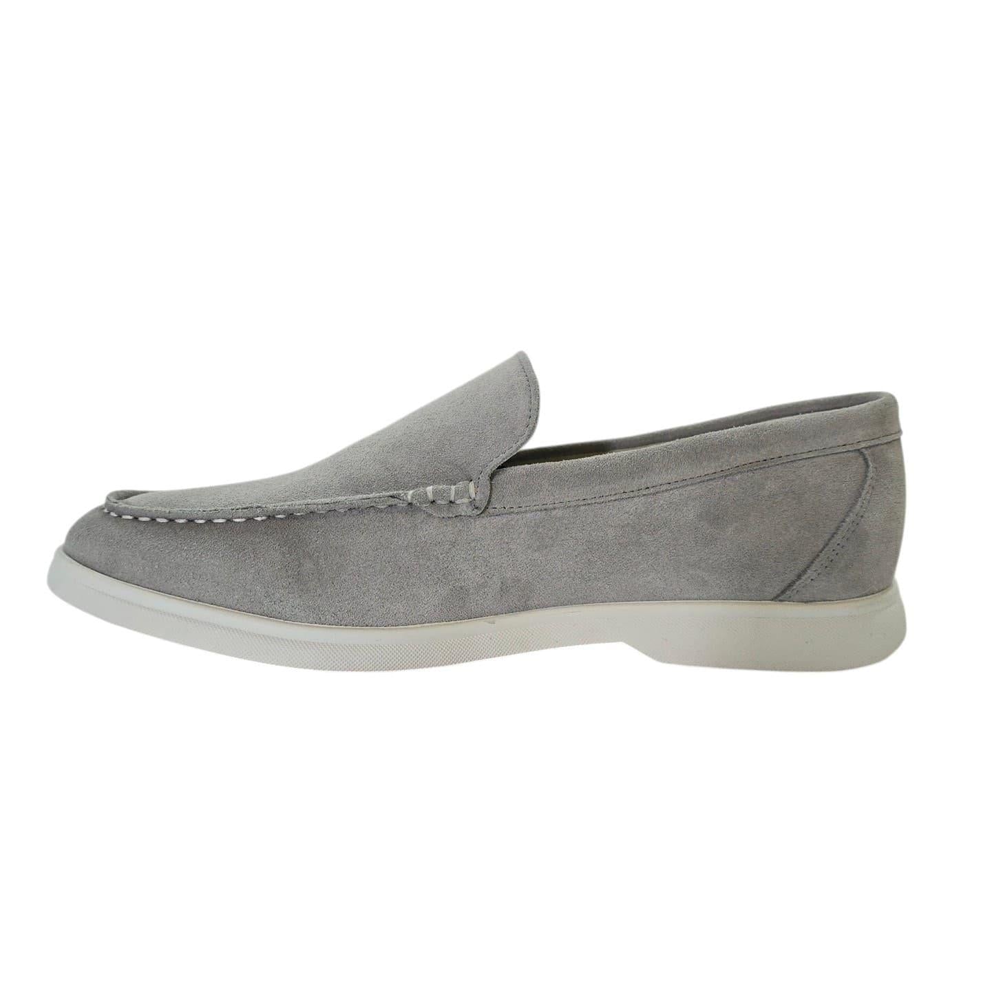 Grey - Side - Nicholas Deakins Mens Francis Suede Slip-on Loafers