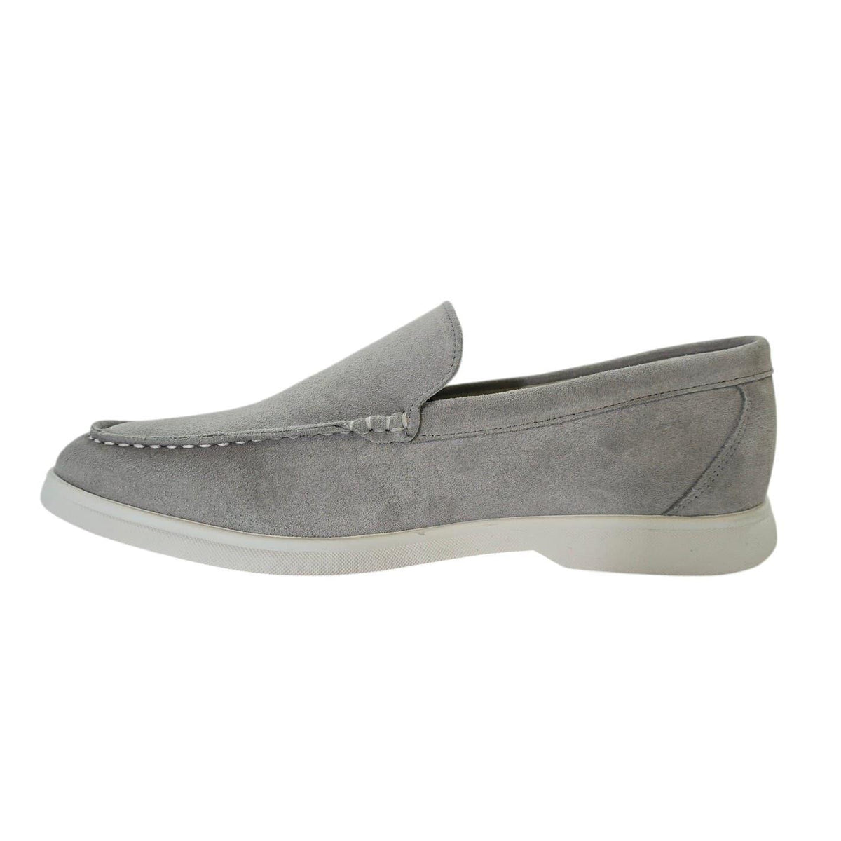 Grey - Side - Nicholas Deakins Mens Francis Suede Slip-on Loafers