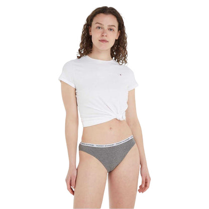Grey-White-Black - Back - Tommy Hilfiger Womens-Ladies Logo Cotton Briefs (Pack of 3)