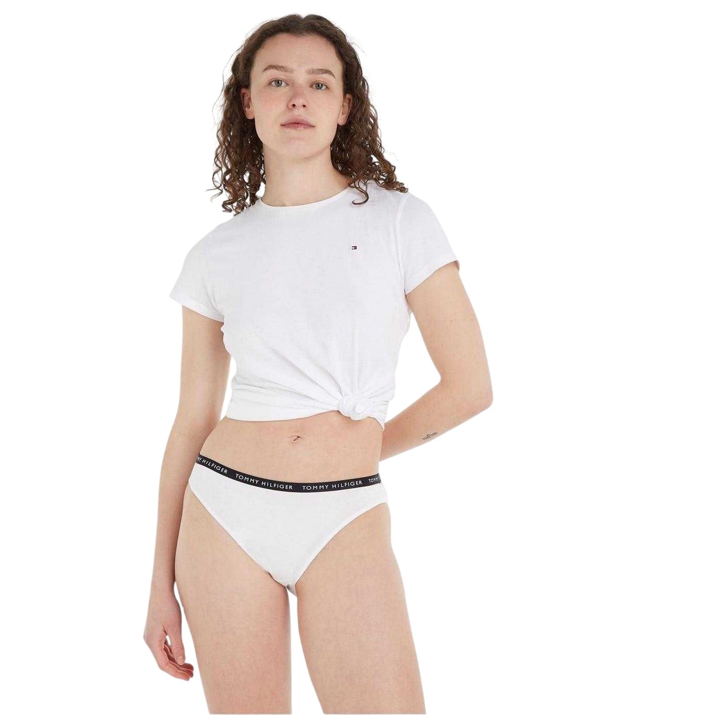 Grey-White-Black - Side - Tommy Hilfiger Womens-Ladies Logo Cotton Briefs (Pack of 3)