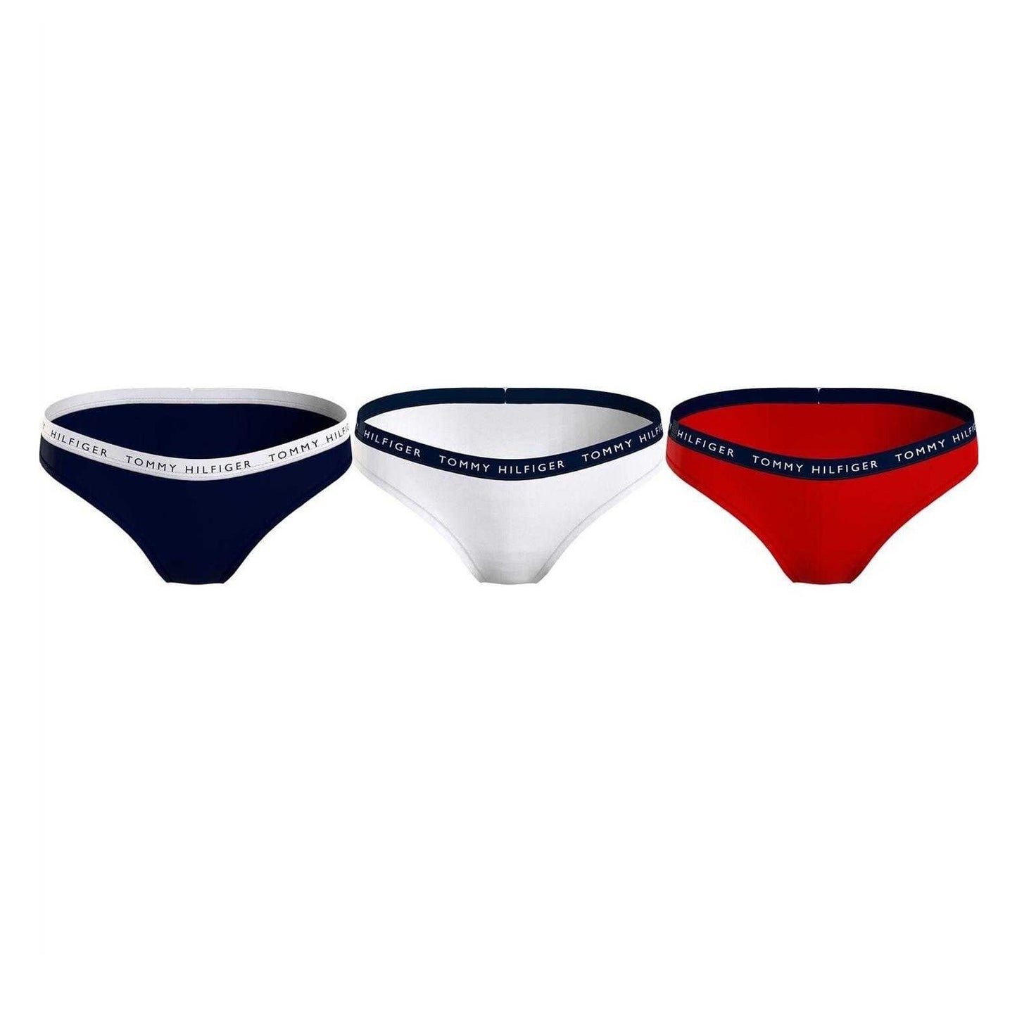 Navy-White-Red - Front - Tommy Hilfiger Womens-Ladies Logo Cotton Briefs (Pack of 3)