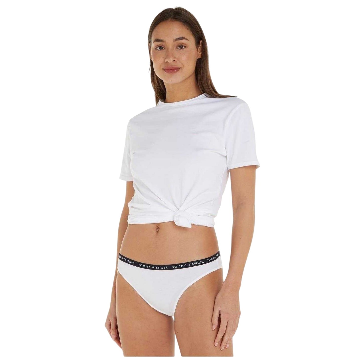 Navy-White-Red - Side - Tommy Hilfiger Womens-Ladies Logo Cotton Briefs (Pack of 3)