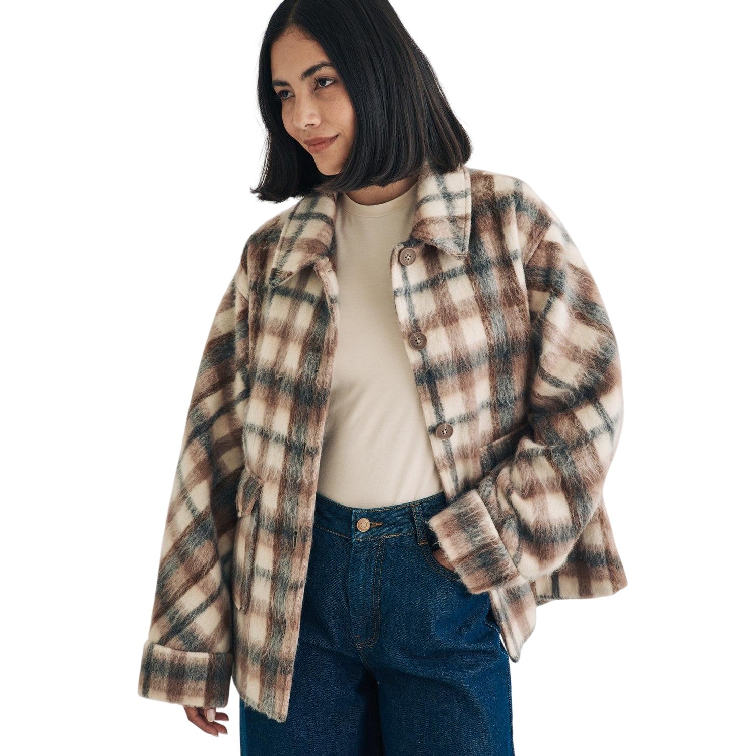 Brown - Lifestyle - Nobody´s Child Womens-Ladies Plaid Shirt Jacket