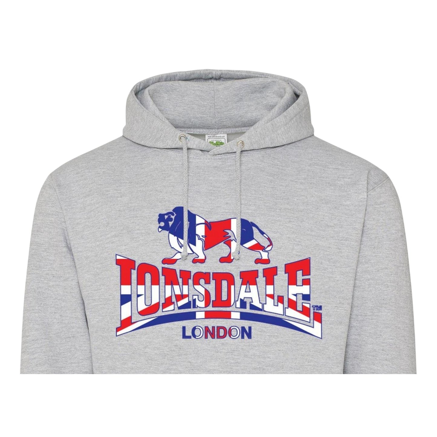 Grey - Back - Lonsdale Mens Union Jack Logo Hoodie