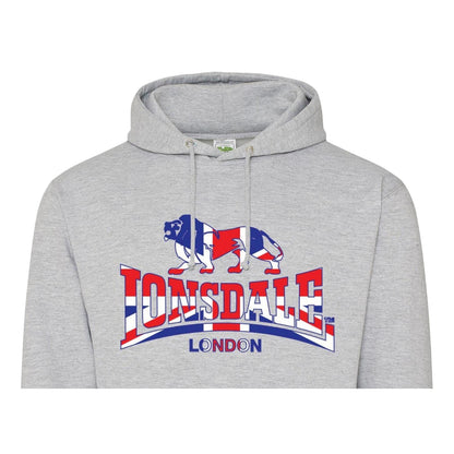 Grey - Back - Lonsdale Mens Union Jack Logo Hoodie