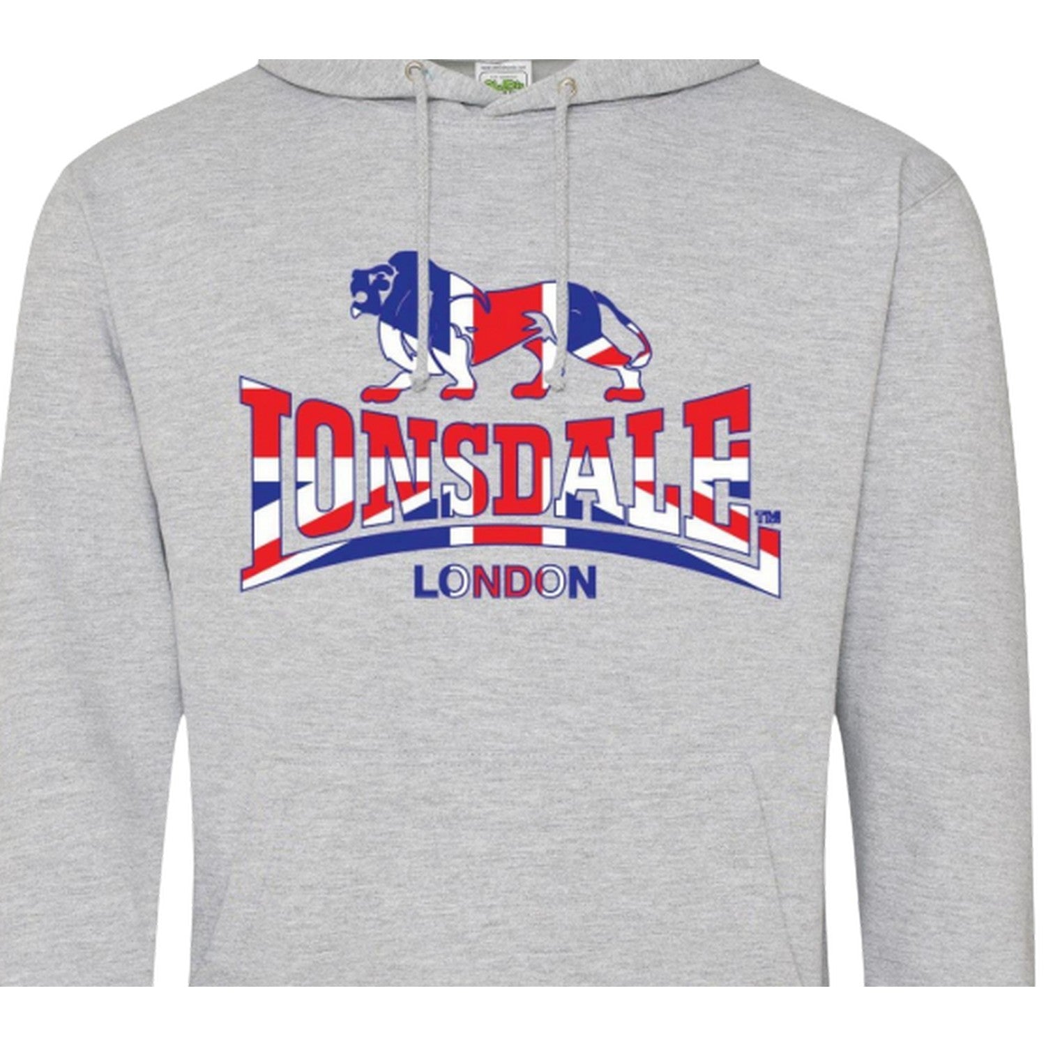 Grey - Side - Lonsdale Mens Union Jack Logo Hoodie