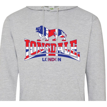 Grey - Side - Lonsdale Mens Union Jack Logo Hoodie
