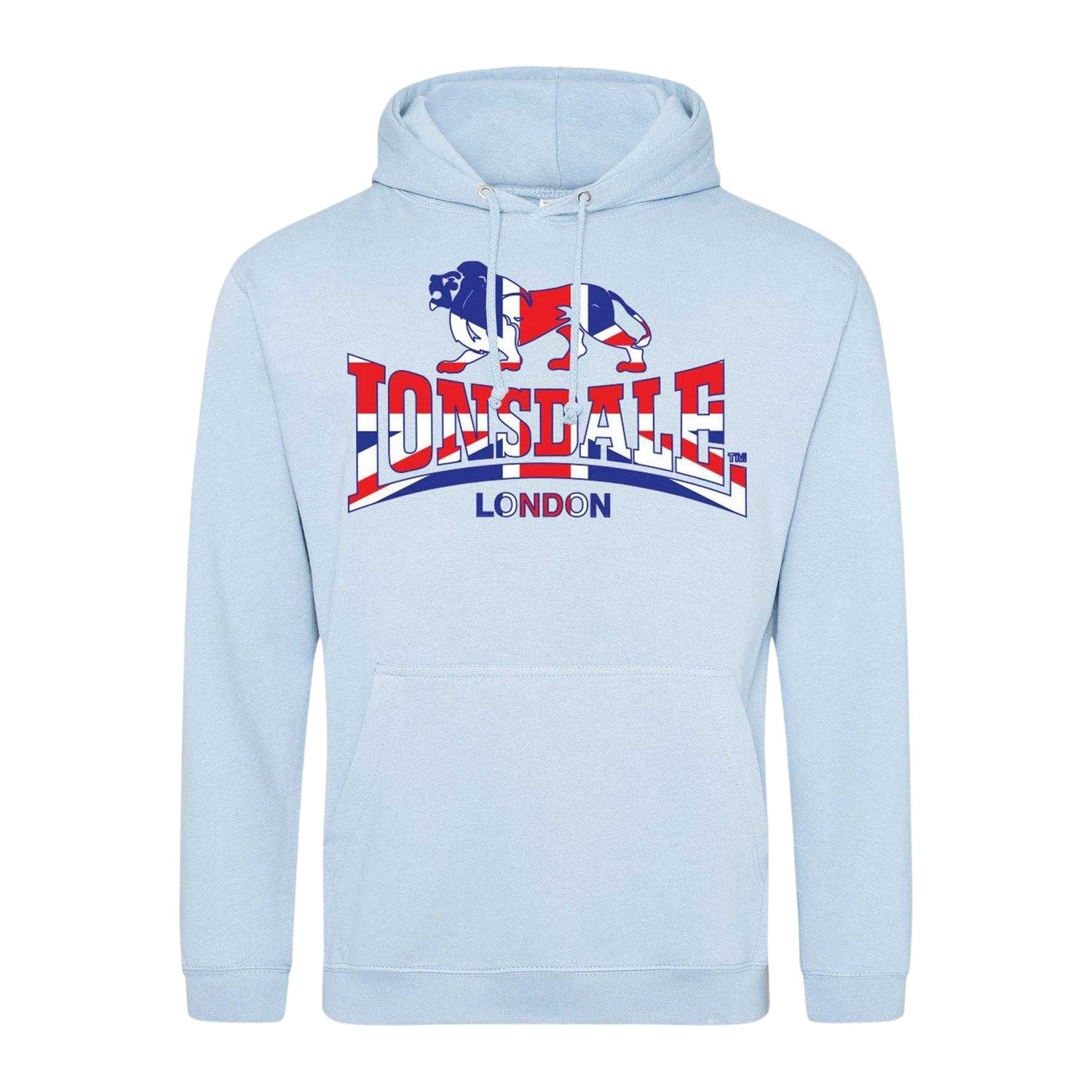 Sky Blue - Front - Lonsdale Mens Union Jack Logo Hoodie