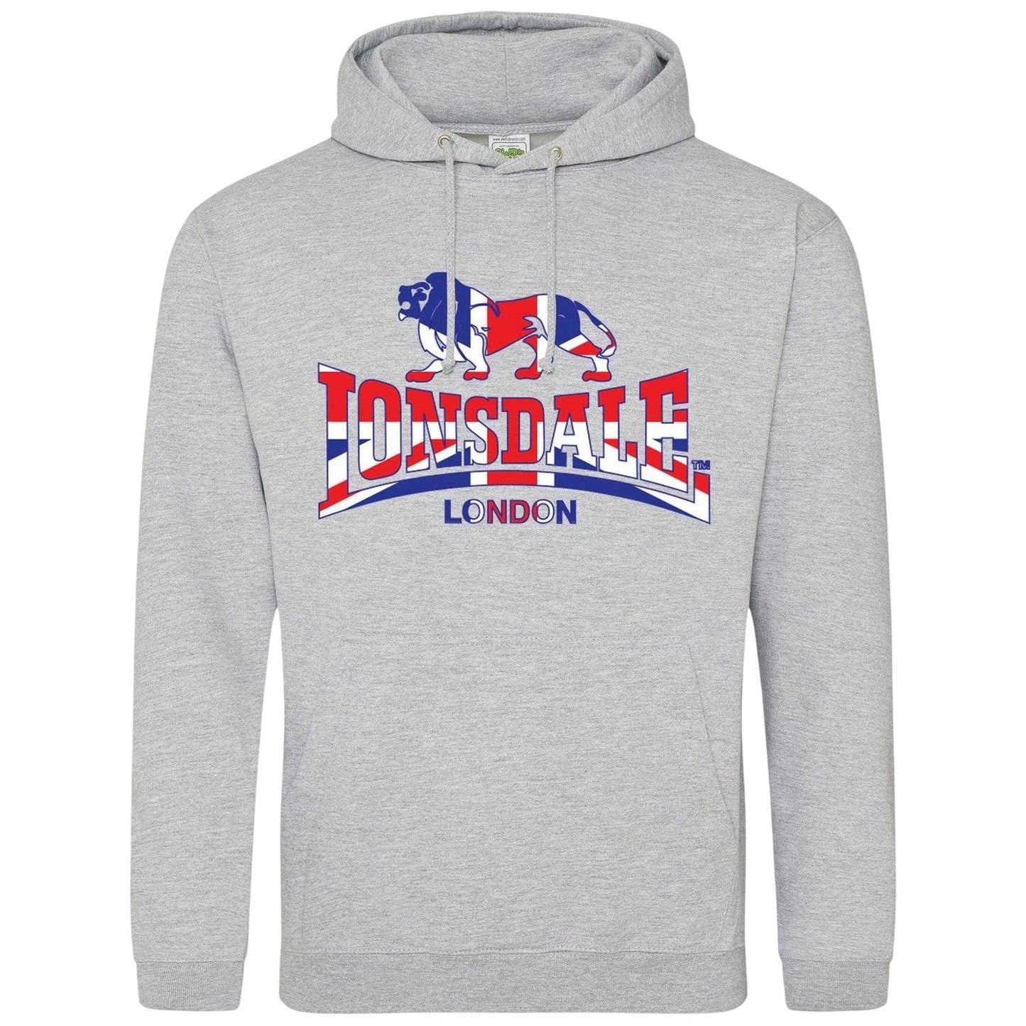 Grey - Front - Lonsdale Mens Union Jack Logo Hoodie