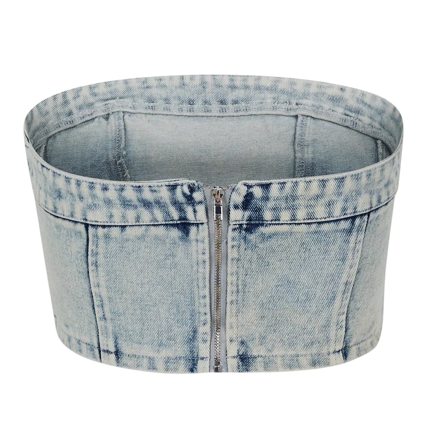 Blue - Back - Missy Empire Womens-Ladies Washed Denim Corset Top