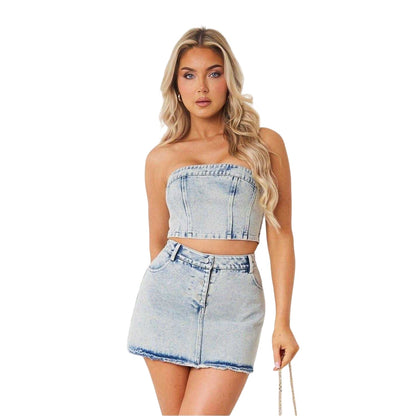 Blue - Side - Missy Empire Womens-Ladies Washed Denim Corset Top