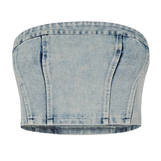 Blue - Front - Missy Empire Womens-Ladies Washed Denim Corset Top