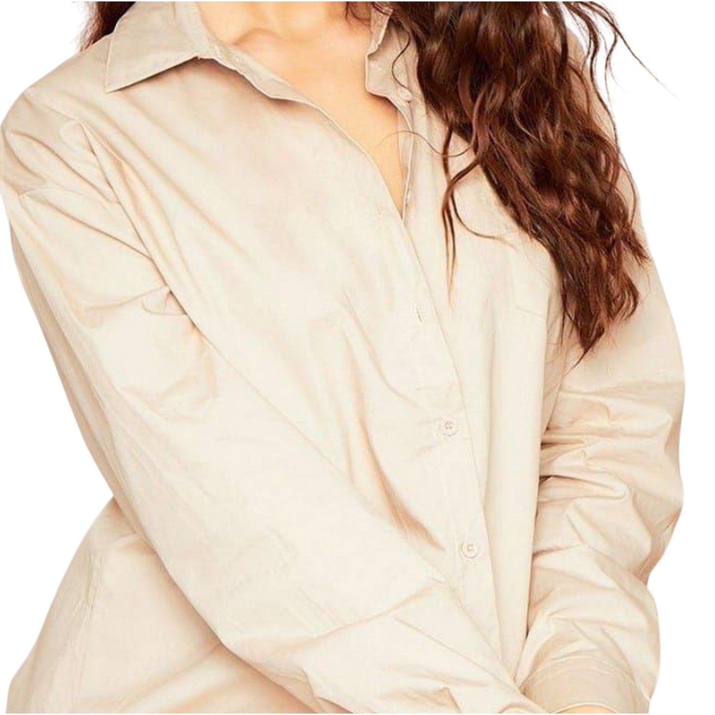 Beige - Back - Missy Empire Womens-Ladies Plain Oversized Shirt Dress