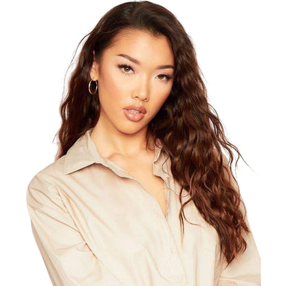 Beige - Side - Missy Empire Womens-Ladies Plain Oversized Shirt Dress
