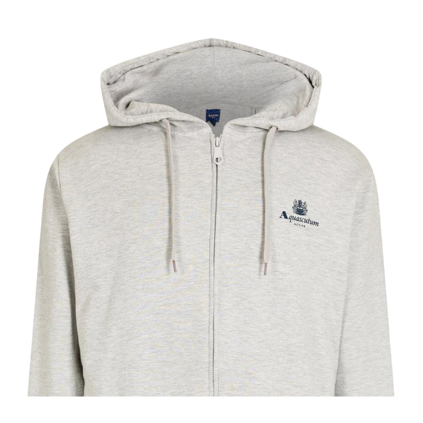 Grey Melange - Side - Aquascutum Mens Logo Regular Full Zip Hoodie
