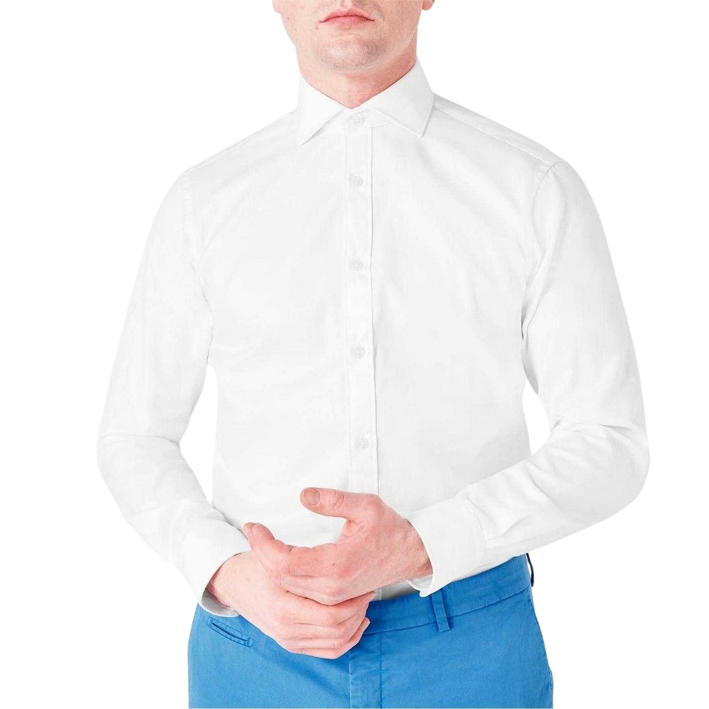 White - Side - Haines and Bonner Mens Cotton Twill Long-Sleeved Shirt