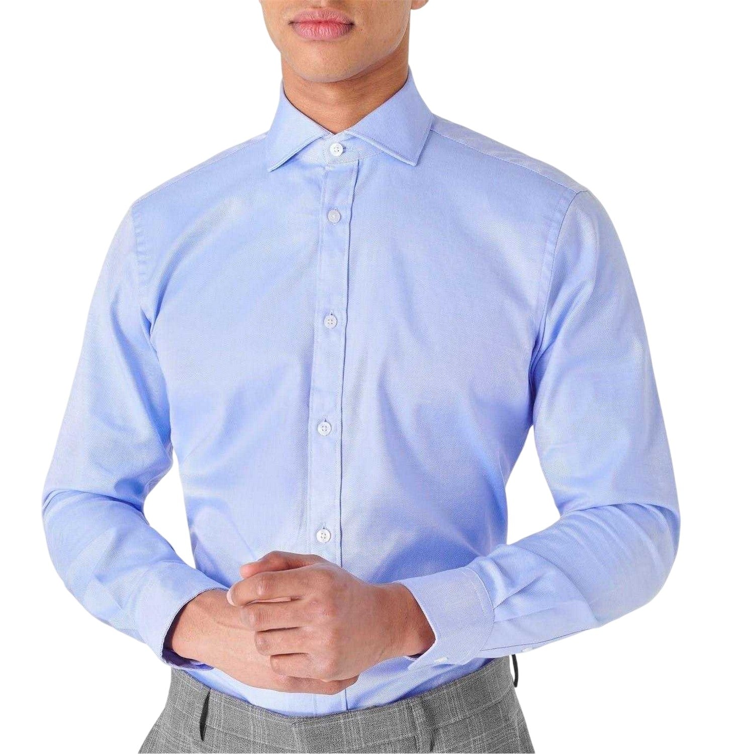 Blue - Side - Haines and Bonner Mens Cotton Twill Long-Sleeved Shirt