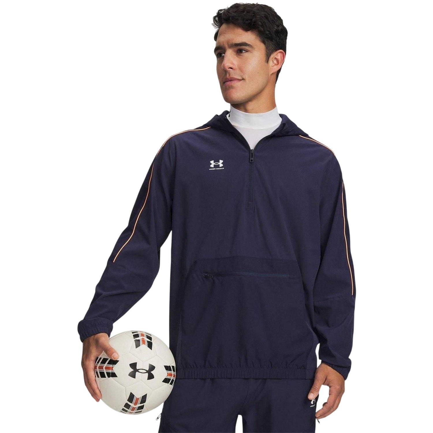 Navy-White - Side - Under Armour Mens Challenger Training Half Zip Jacket