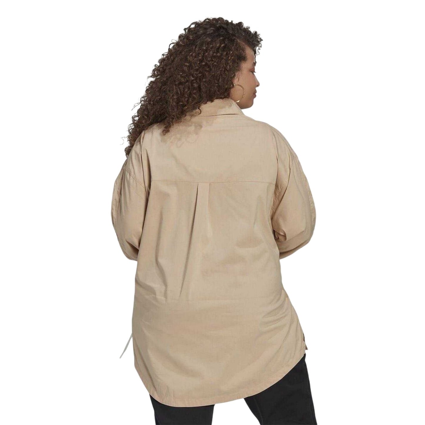Beige - Back - Adidas Womens-Ladies Originals Lace Up Relaxed Fit Long-Sleeved Shirt