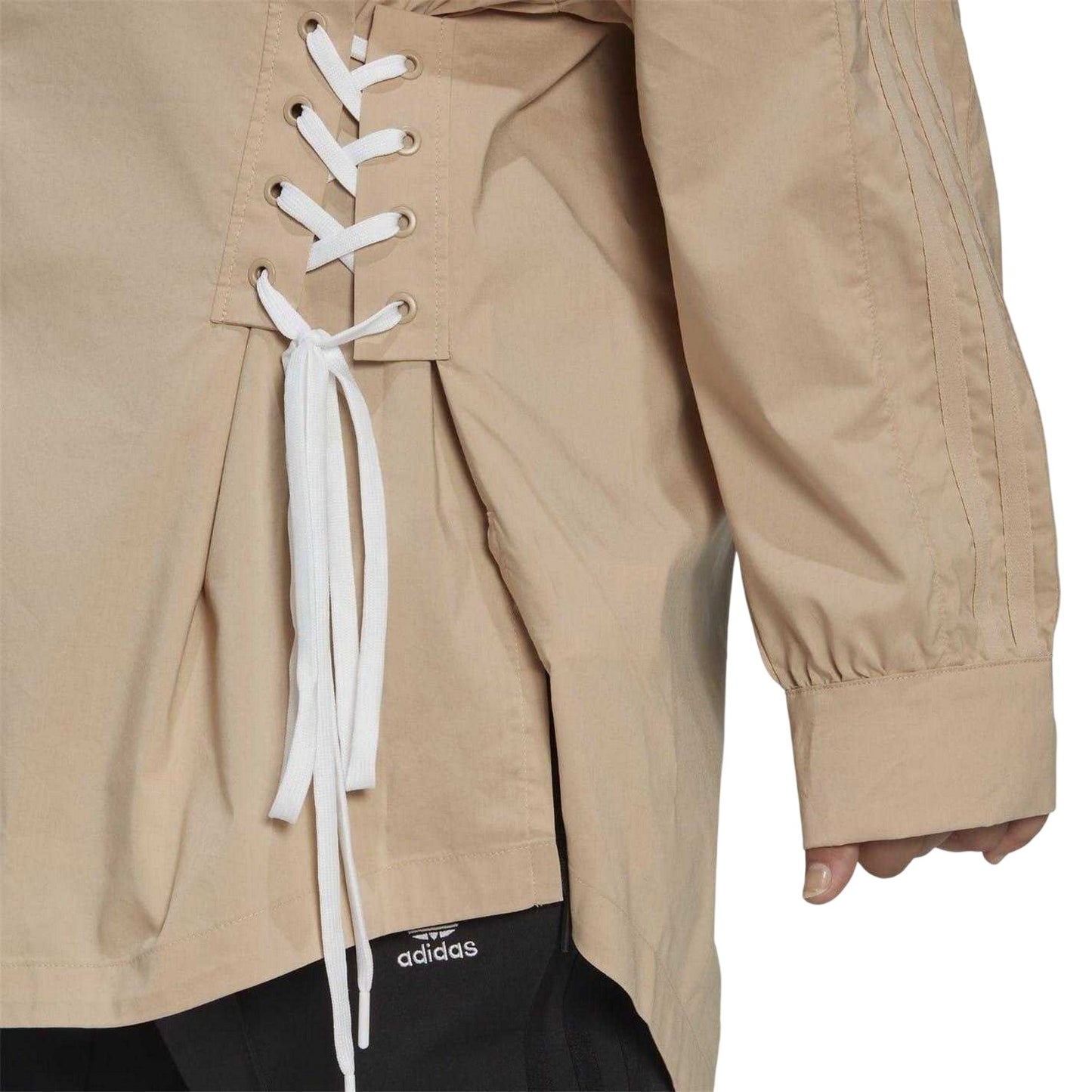 Beige - Side - Adidas Womens-Ladies Originals Lace Up Relaxed Fit Long-Sleeved Shirt