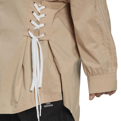 Beige - Side - Adidas Womens-Ladies Originals Lace Up Relaxed Fit Long-Sleeved Shirt