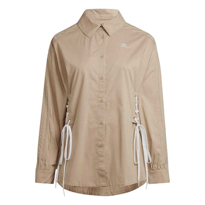 Beige - Front - Adidas Womens-Ladies Originals Lace Up Relaxed Fit Long-Sleeved Shirt
