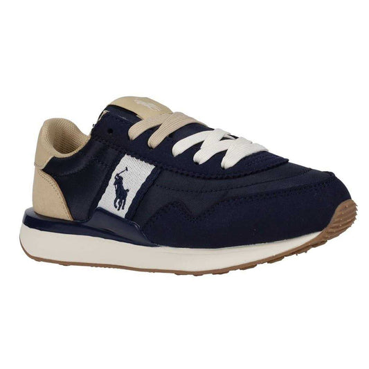Navy-White - Front - Ralph Lauren Childrens-Kids Polo 89 Sport Striped Trainers