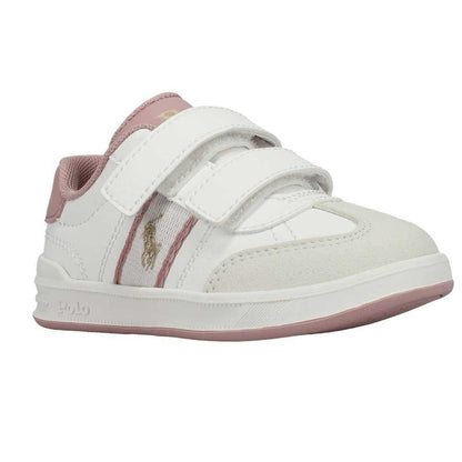 White-Blush - Front - Ralph Lauren Childrens-Kids Polo Heritage Suede Flat Trainers