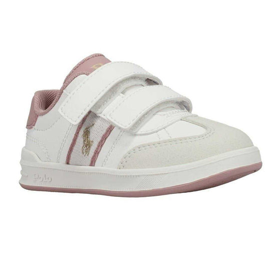 White-Blush - Front - Ralph Lauren Childrens-Kids Polo Heritage Suede Flat Trainers